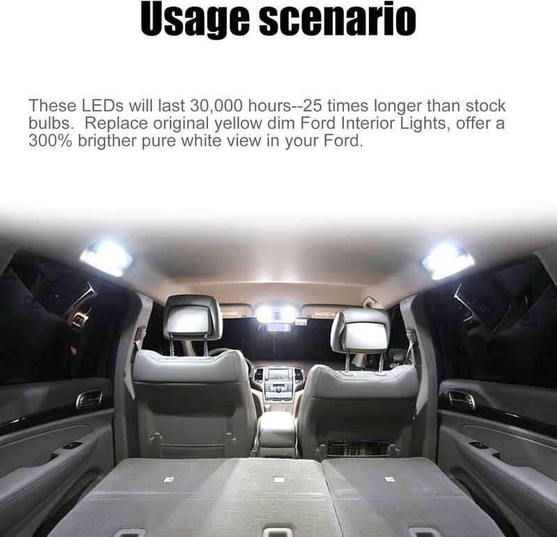 Vrasly 14 pcs F250 F350 White Interior LED Lights Replacement Bulbs for 1999-2016 Ford F-250 F-350 Super Duty 6000K Interior LED Lighting Package, Map Lights+Dome Lights+Cargo Lights+License Plate Lights - Image 5